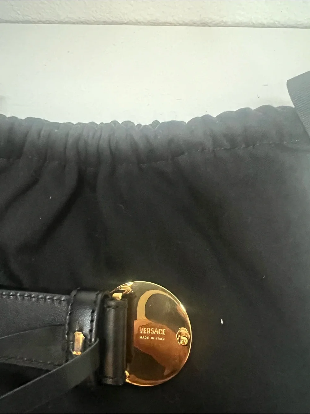 Versace Black Leather Belt with Gold Medusa Round Buckle